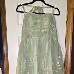 Floral Embroidered Green Dress